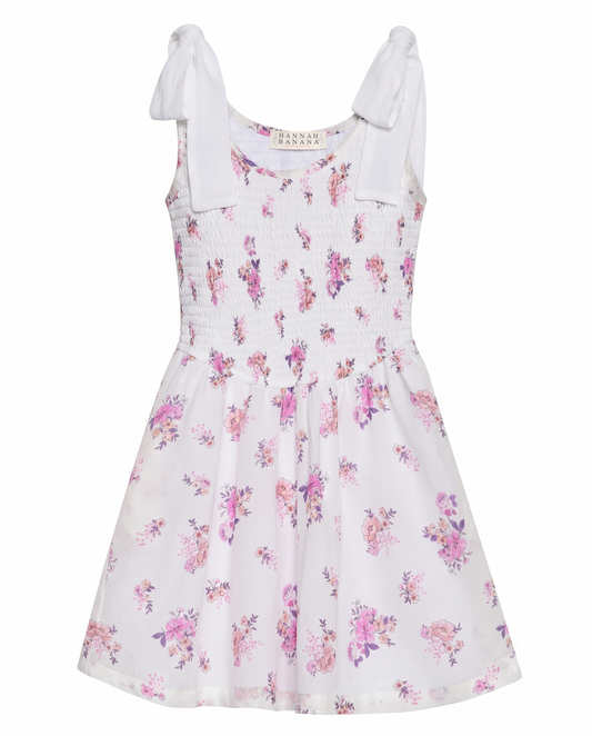 PRINTED SMOCKED DRESS WITH BOW STRAPS