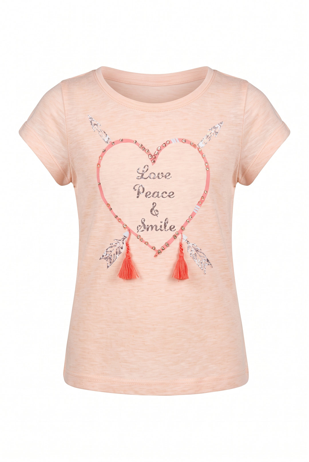 TEE WITH PEACE, LOVE, SMILE GRAPHIC