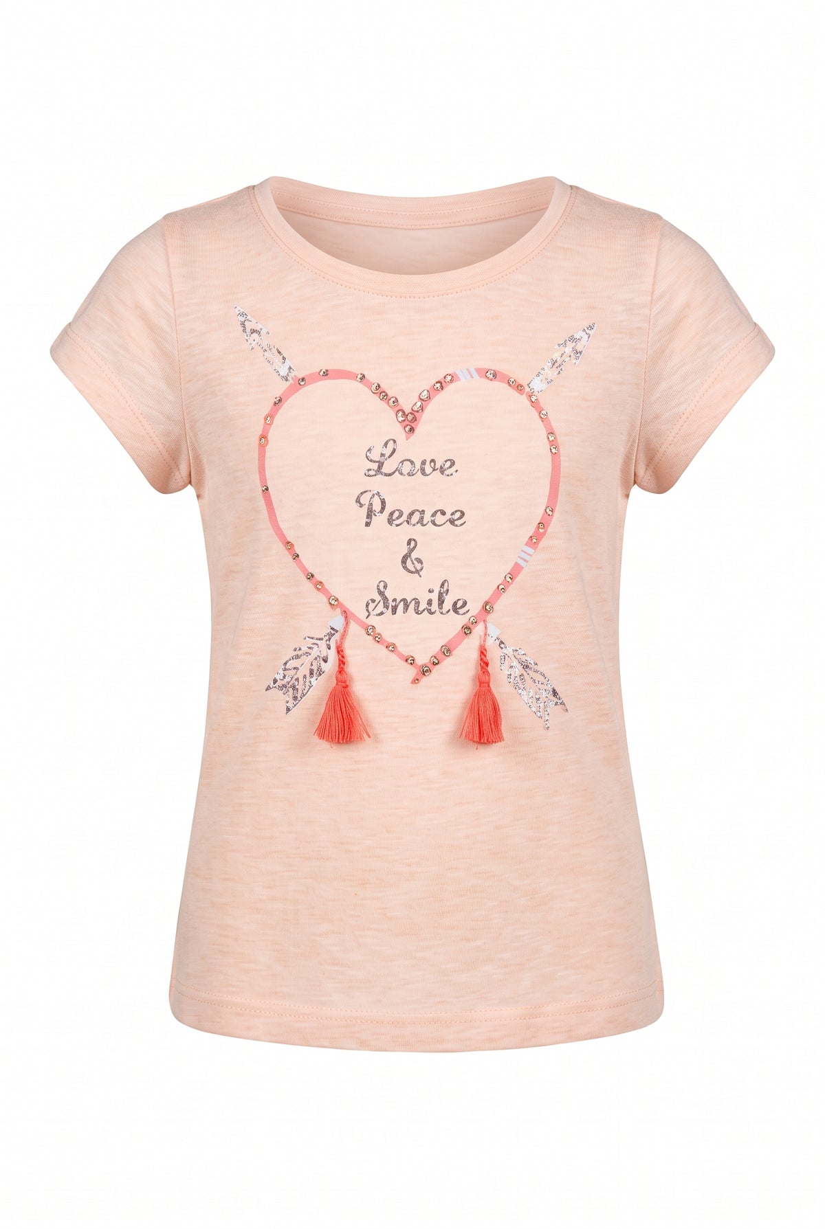 TEE WITH PEACE, LOVE, SMILE GRAPHIC
