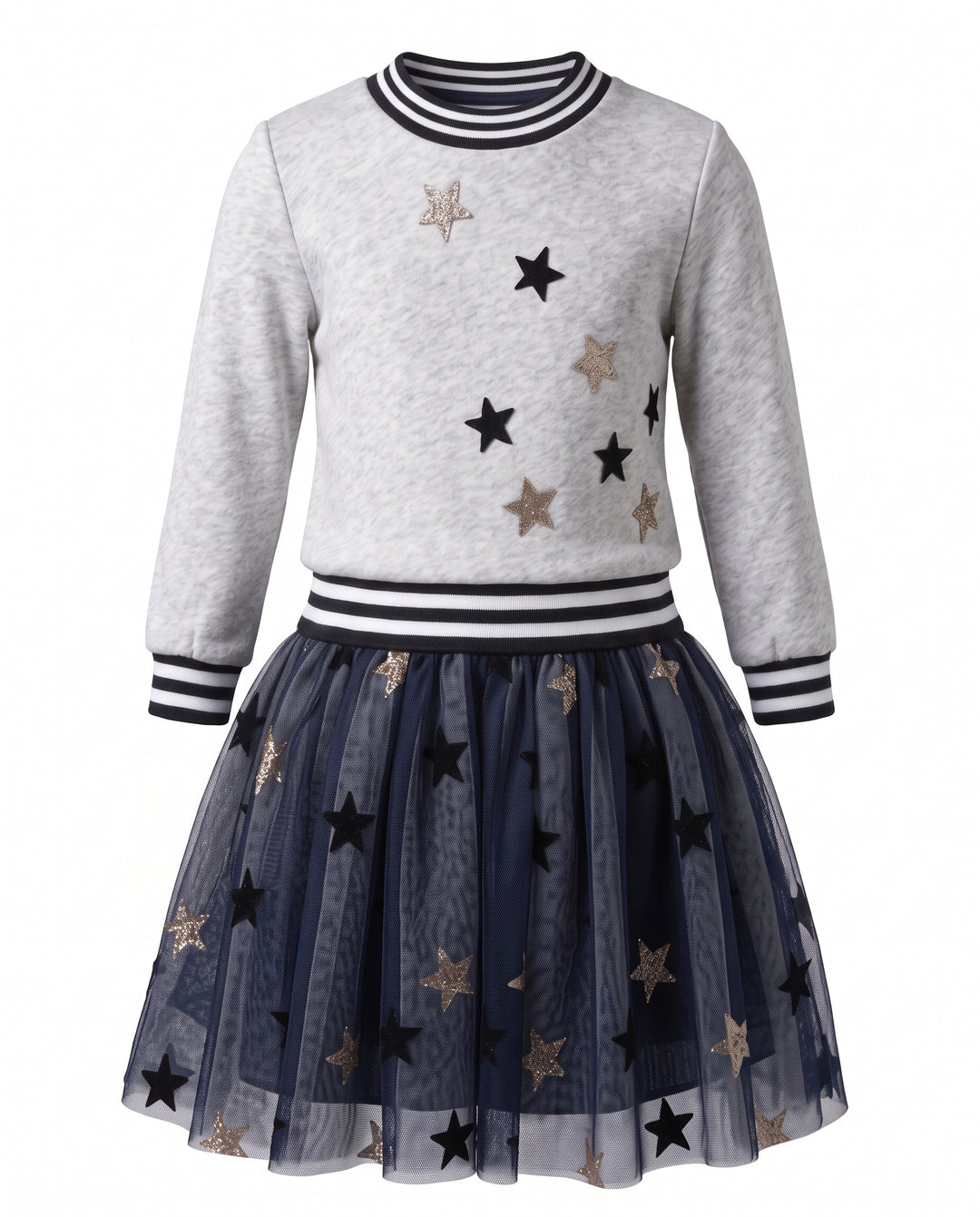 STAR TWO-FER DRESS WITH STRIPE BANDS