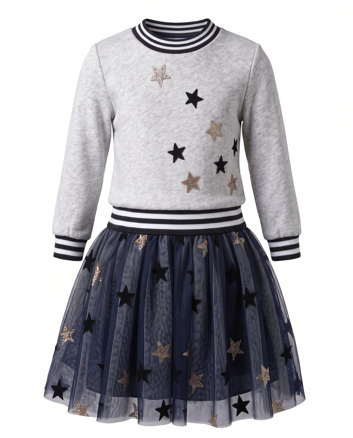 STAR TWO-FER DRESS WITH STRIPE BANDS