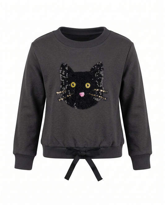 Infant Girls Sequin Black Cat Halloween Sweatshirt