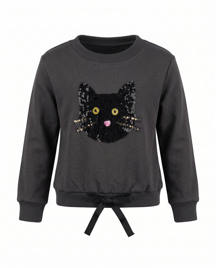 Infant Girls Sequin Black Cat Halloween Sweatshirt