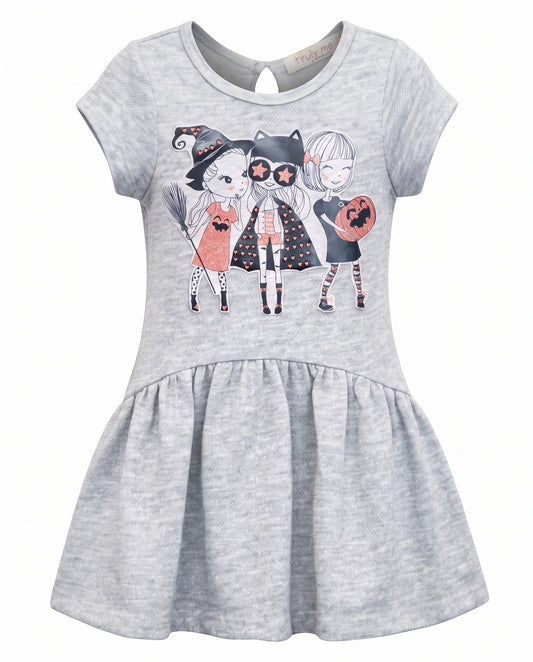 Little Girls Short Sleeve Trick or Treat Besties Halloween Dress