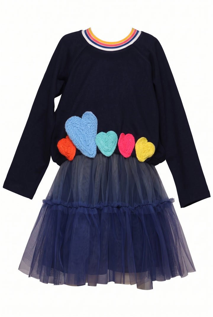 TWOFER DRESS WITH HEART TRIM AND OMBRE TUTU MESH