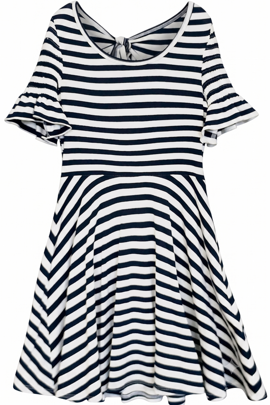 Big Girls Short Sleeve Fit and Flare Striped Knit Dress