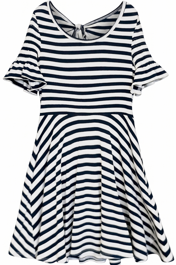 Big Girls Short Sleeve Fit and Flare Striped Knit Dress