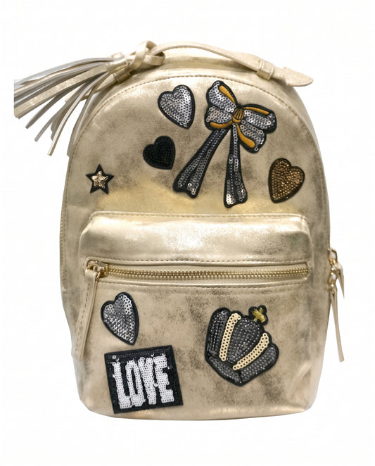 FAUX LEATHER BAGPACK W/ SEQUIN PATCHES