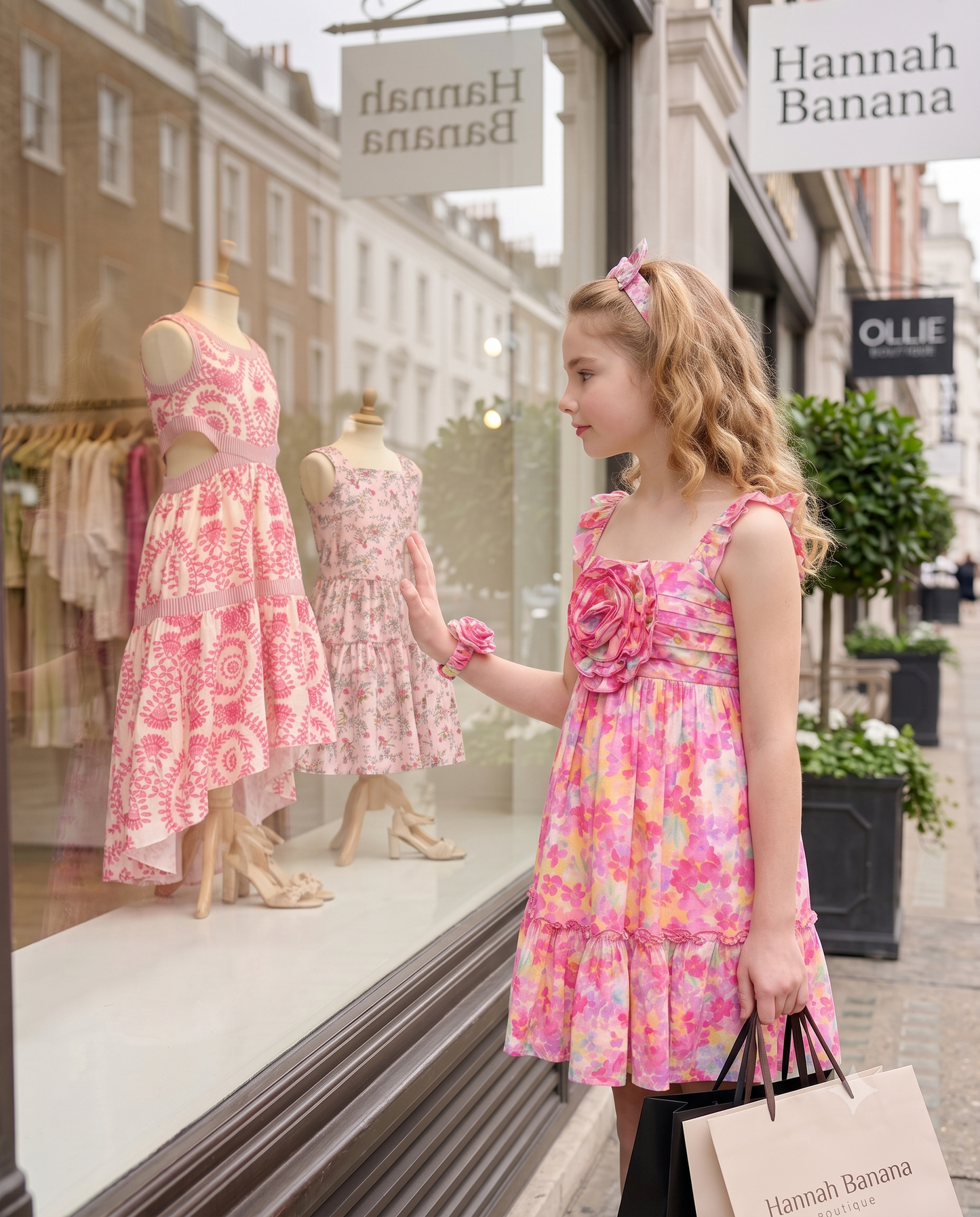 FLORAL PRINT DRESS W/ ROSETTE