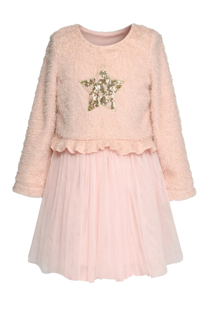 Little Girl’s Sequin Star Fuzzy Twofer Tutu Dress