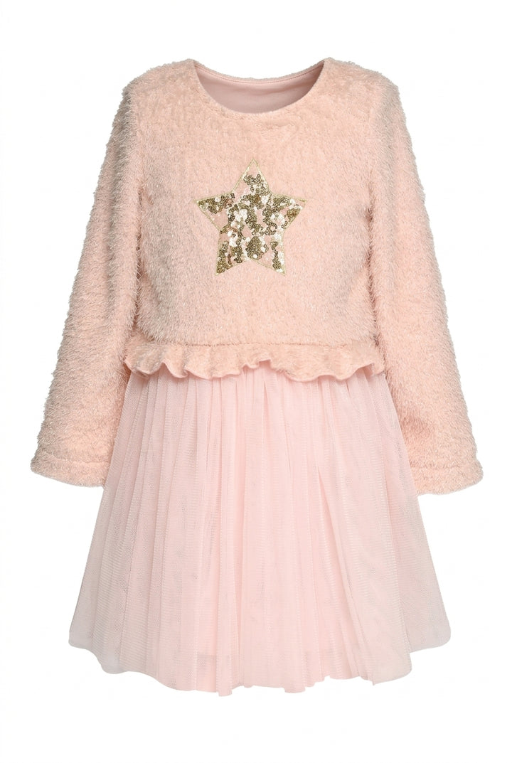 Little Girl’s Sequin Star Fuzzy Twofer Tutu Dress