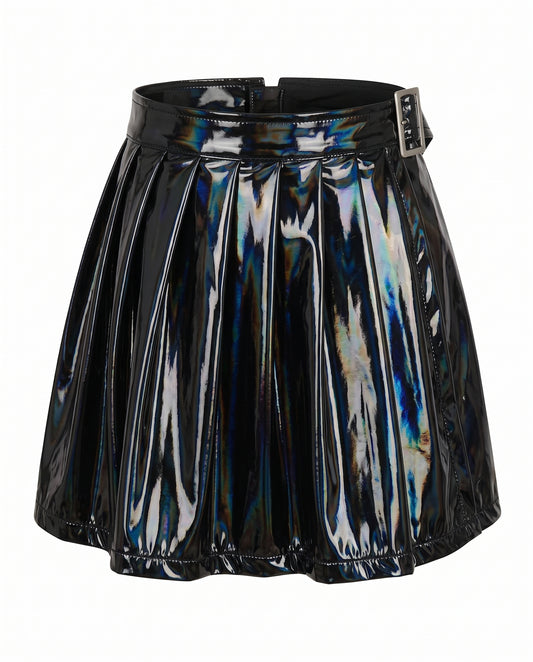 PLEATED SKORT WITH ELASTIC WAIST (FAUX LEATHER)