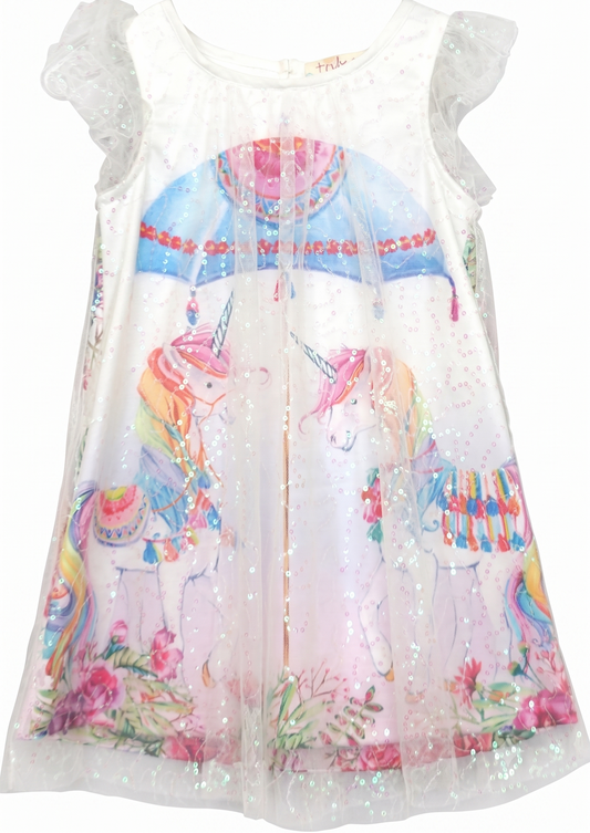 Little Girls Mesh Overlay Unicorn Dress