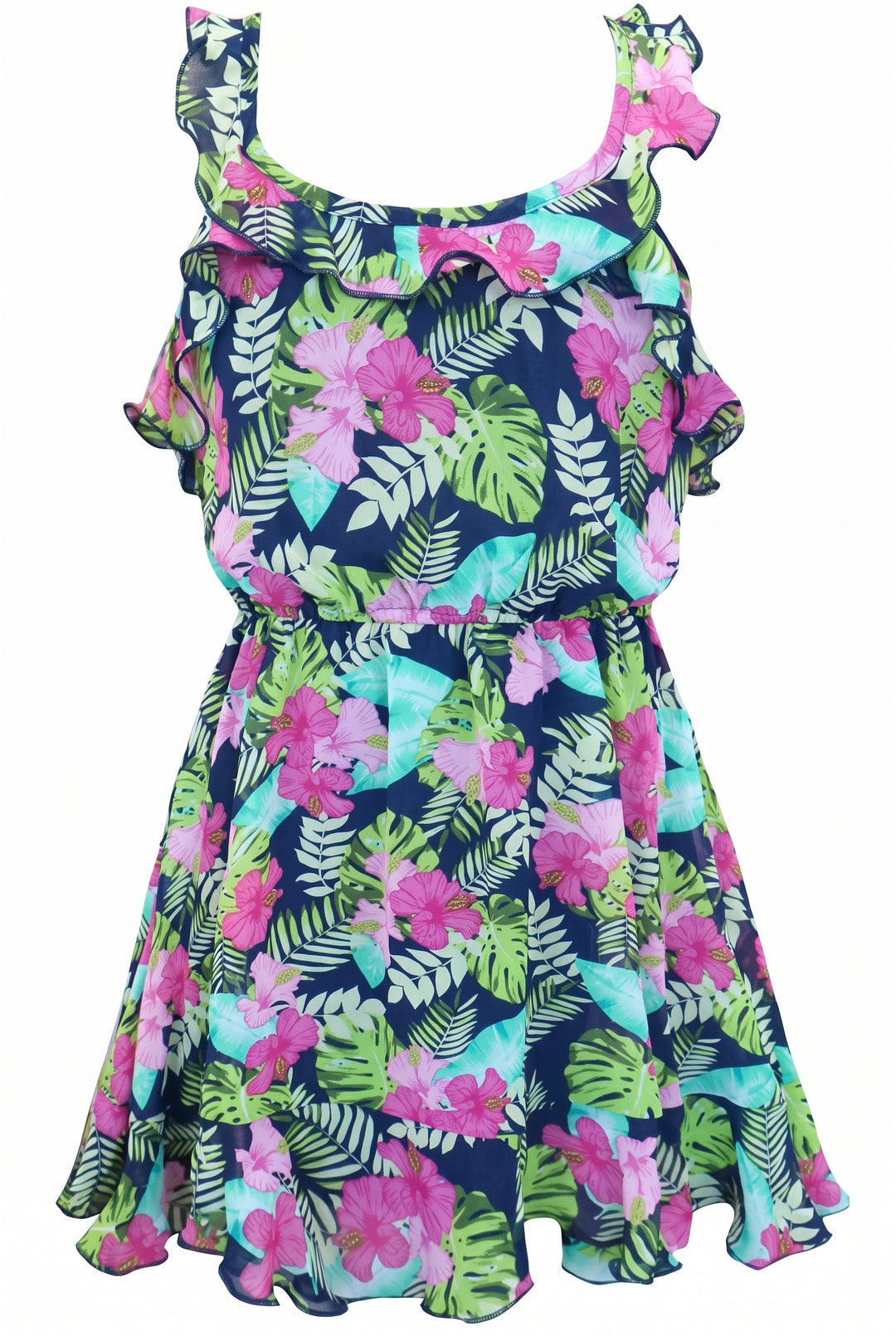 Little Girls Tropical Floral Ruffled Dress