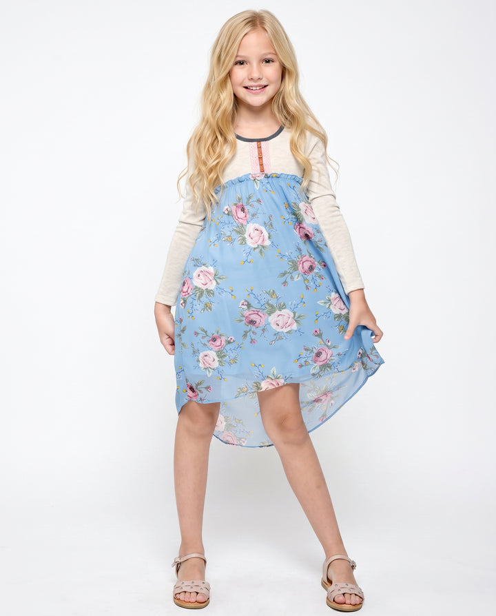 Big Girls Knit Top Long Sleeve Floral Chiffon Dress
