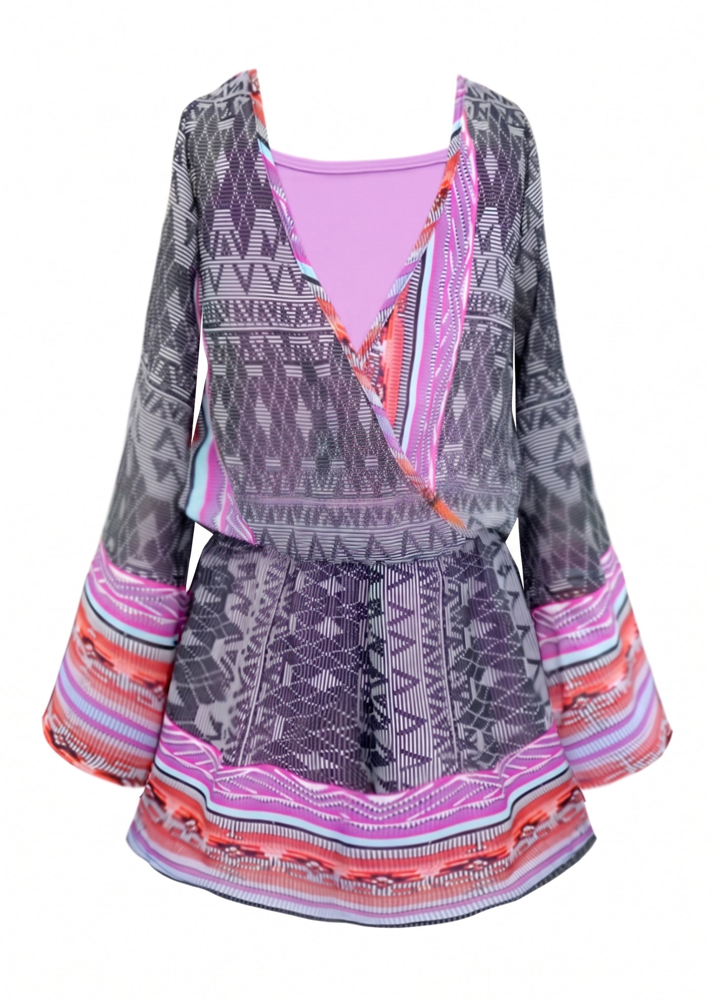 Big Girls Faux Wrap Style Printed Dress