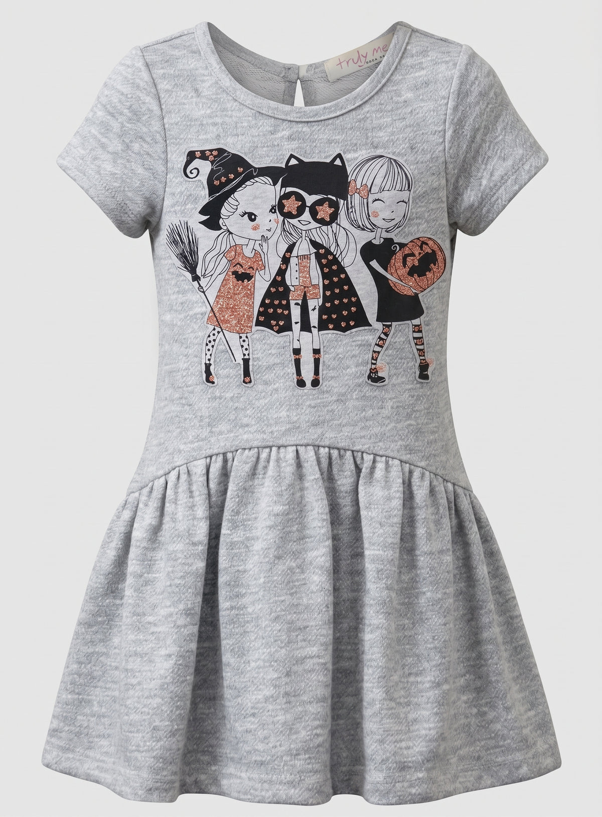 Little Girls Short Sleeve Trick or Treat Besties Halloween Dress