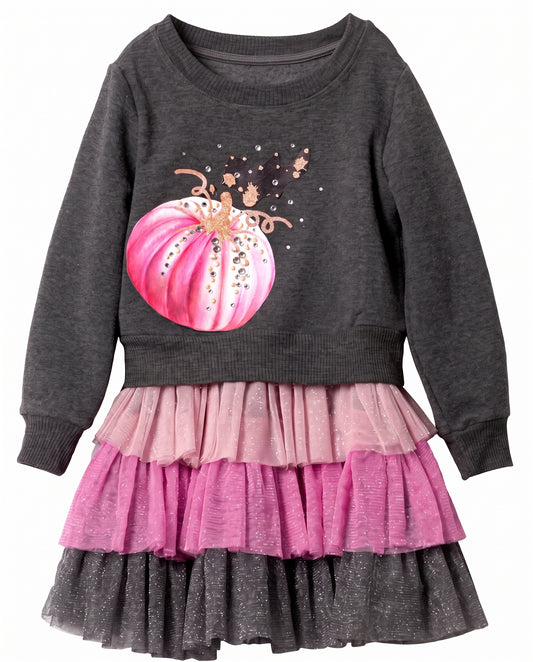 Toddler l Little Girls Pumpkin Twofer Mesh Tutu Dress