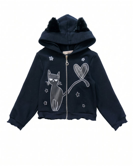 Little Girls Black Kitty Halloween Hoodie Jacket