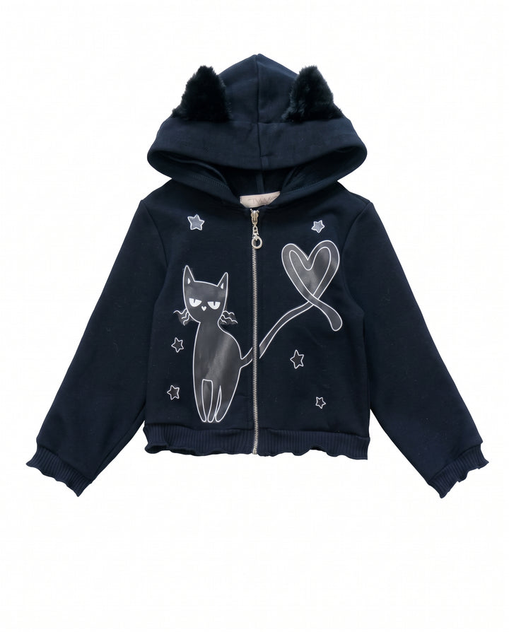 Little Girls Black Kitty Halloween Hoodie Jacket