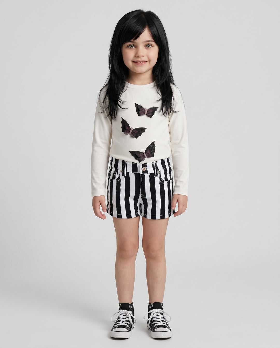 JEAN SHORT WITH BLK/WHITE STRIPES