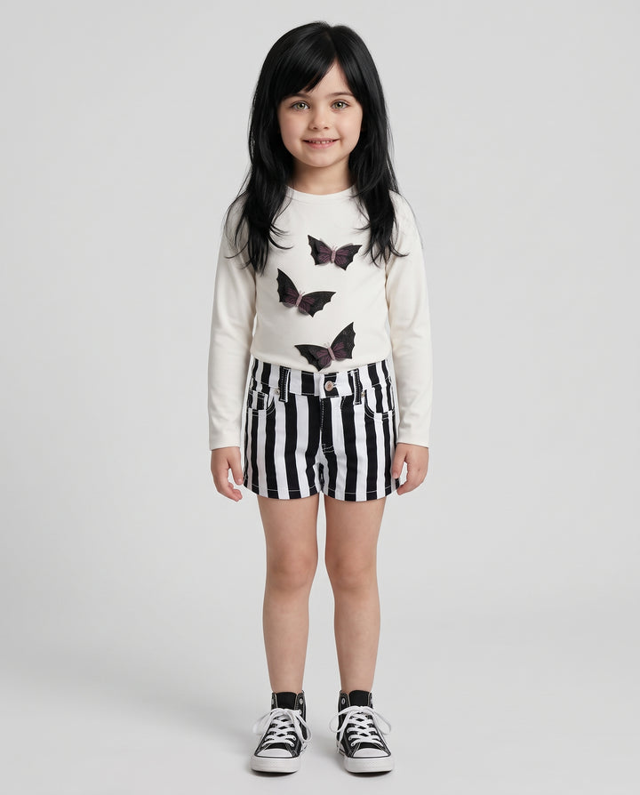 JEAN SHORT WITH BLK/WHITE STRIPES