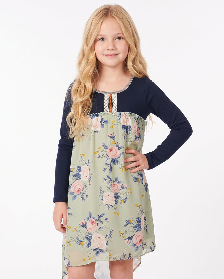Big Girls Boho Chic Floral High Low Dress