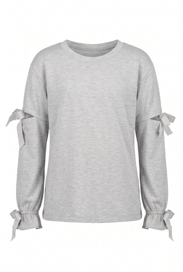 LONG SLEEVE TOP WITH RUFFLE CUFFS AND BOW
