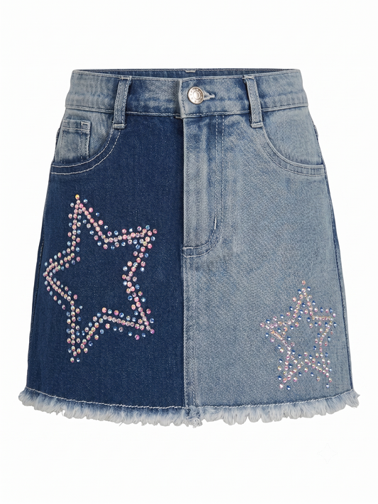 RHINESTONE STAR DENIM SKIRT