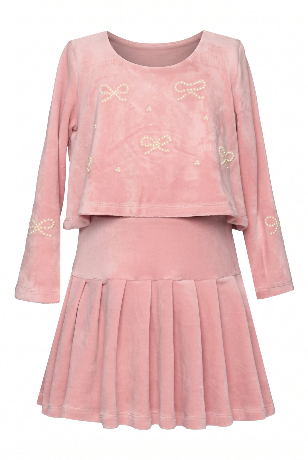 Infant l Toddler l Little Girl’s Velour Twofer Pearl Bow Dress