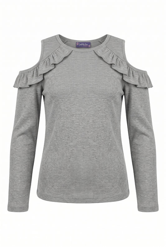 RUFFLE SLEEVE COLD SHOULDER TOP