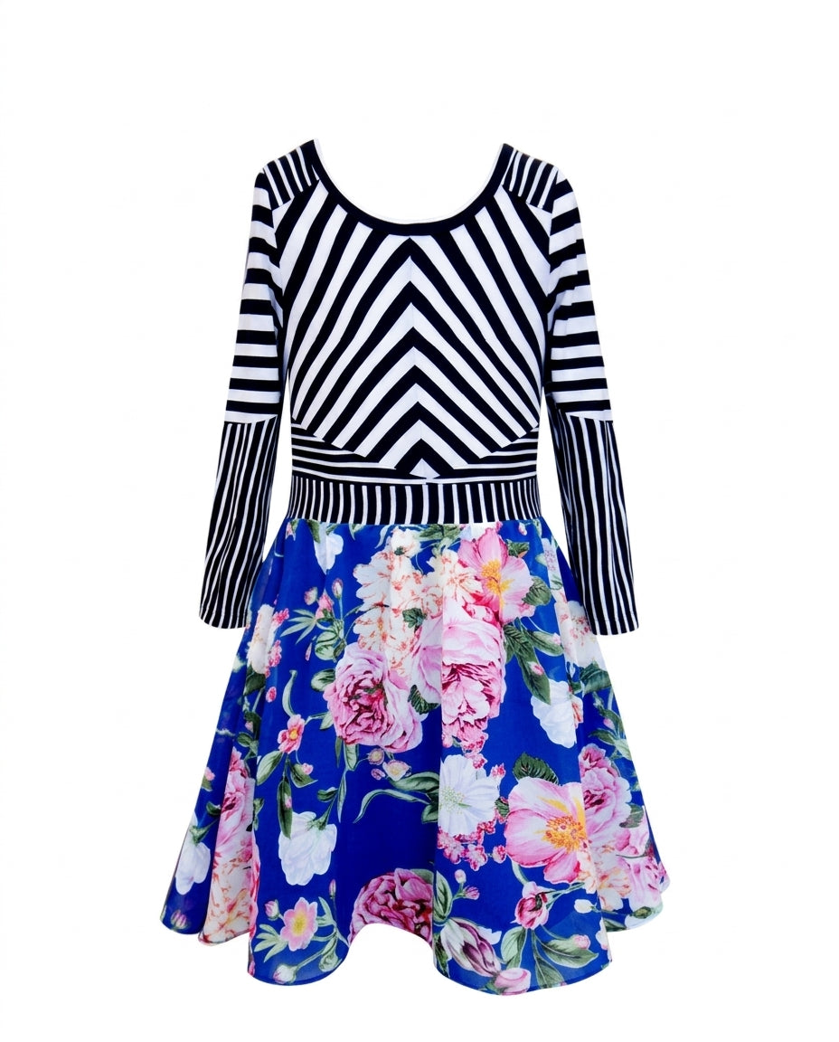 Little Girl’s Striped Floral Print Dress
