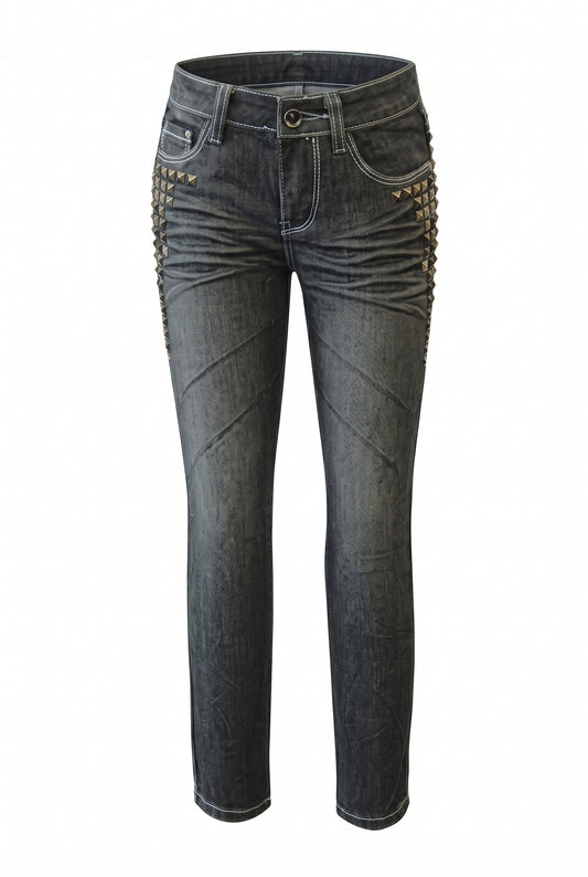 BLACK DENIM PANTS WITH STUDS ON POCKETS
