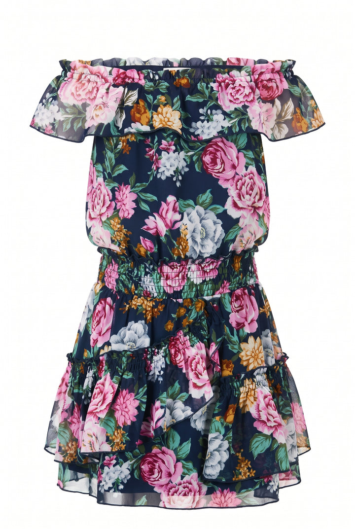 Big Girls Off The Shoulder Floral Print Ruffled Dress