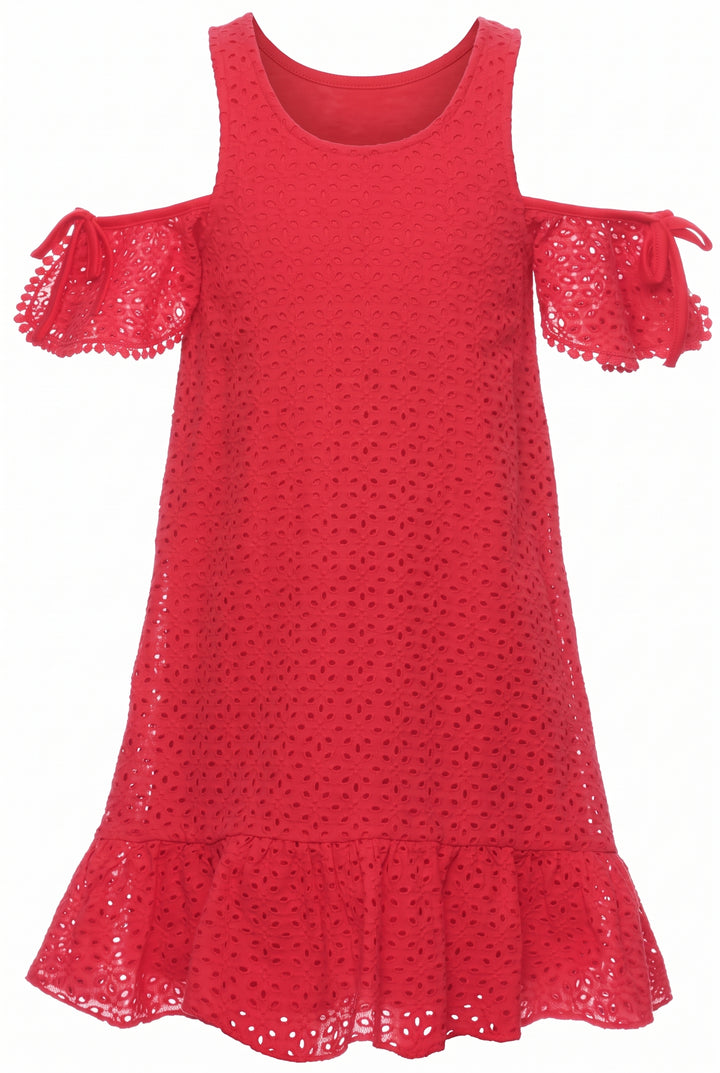 COLD SHOULDER A-LINE EYELET  DRESS