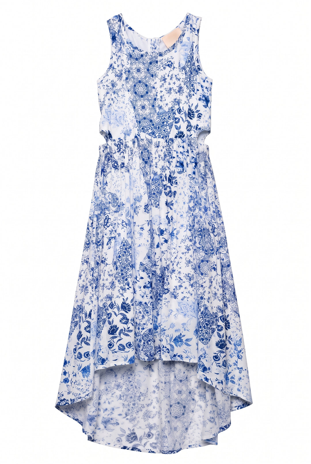 PRINT DRESS WITH SIDE CUTOUT AND HIGH LOW HEM