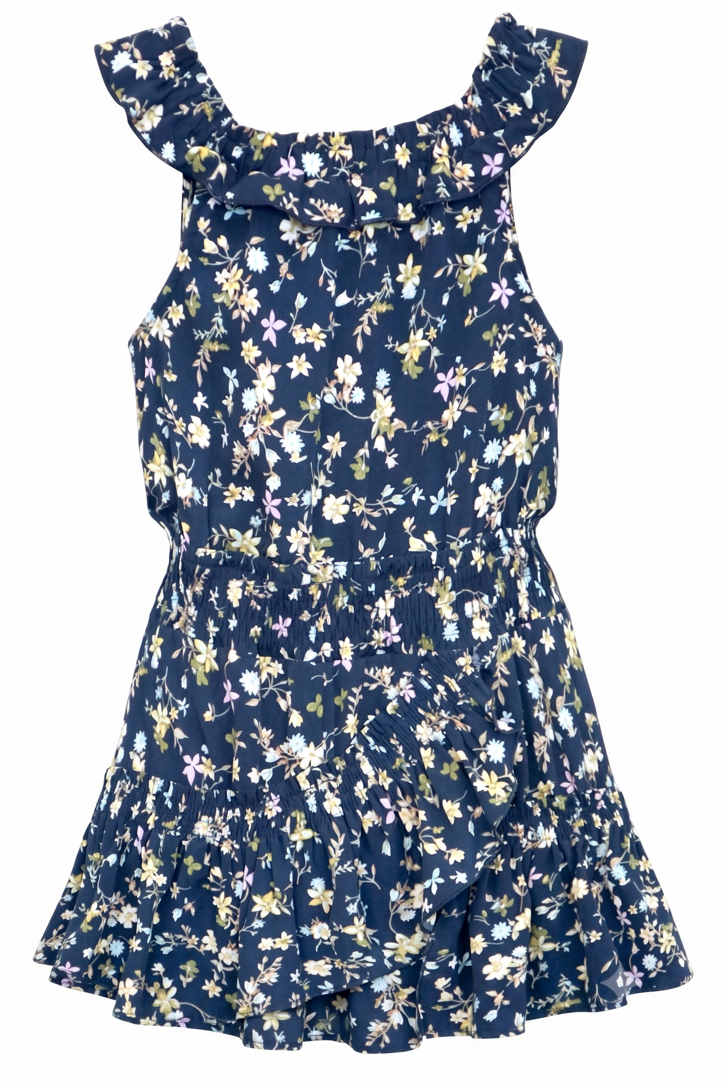 Big Girls Floral Print Ruffled Sleeveless Dress