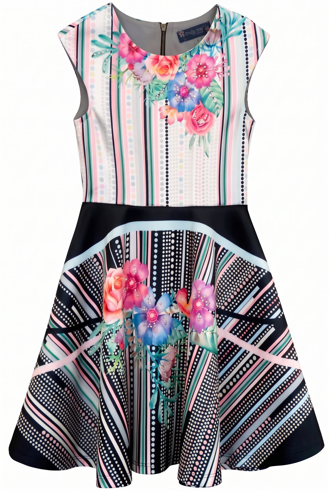 Big Girls Mix Media Fit and Flare Skater Dress
