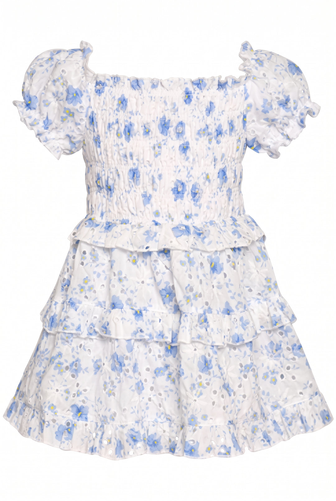Little Girls Eyelet Floral Smocked Tiered Dress