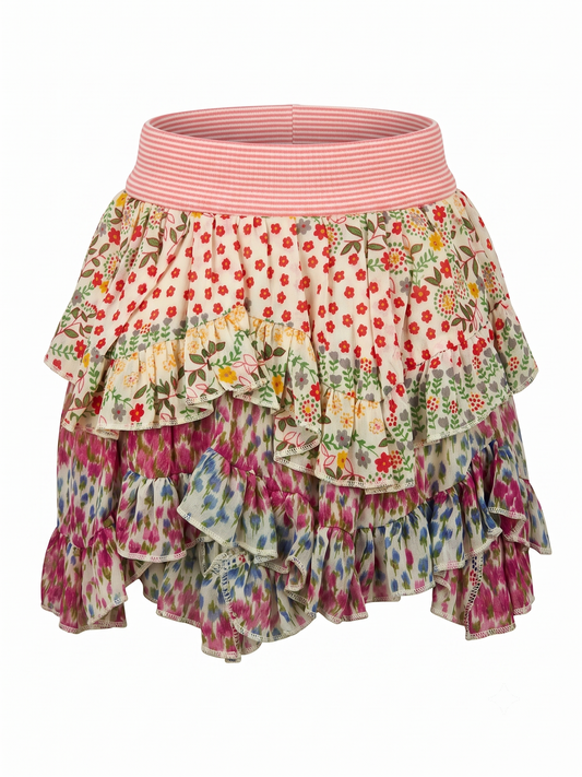 SKIRT WITH MULTI DESIGNS AND FLOWERS
