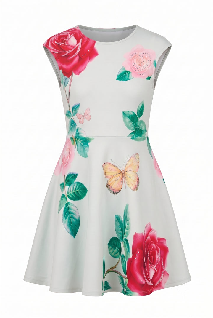 Girls Butterfly Rose Floral Skater Dress
