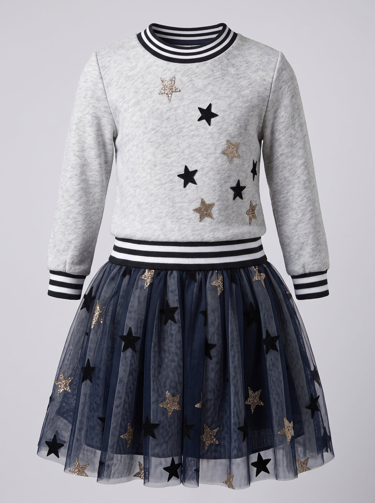 STAR TWO-FER DRESS WITH STRIPE BANDS