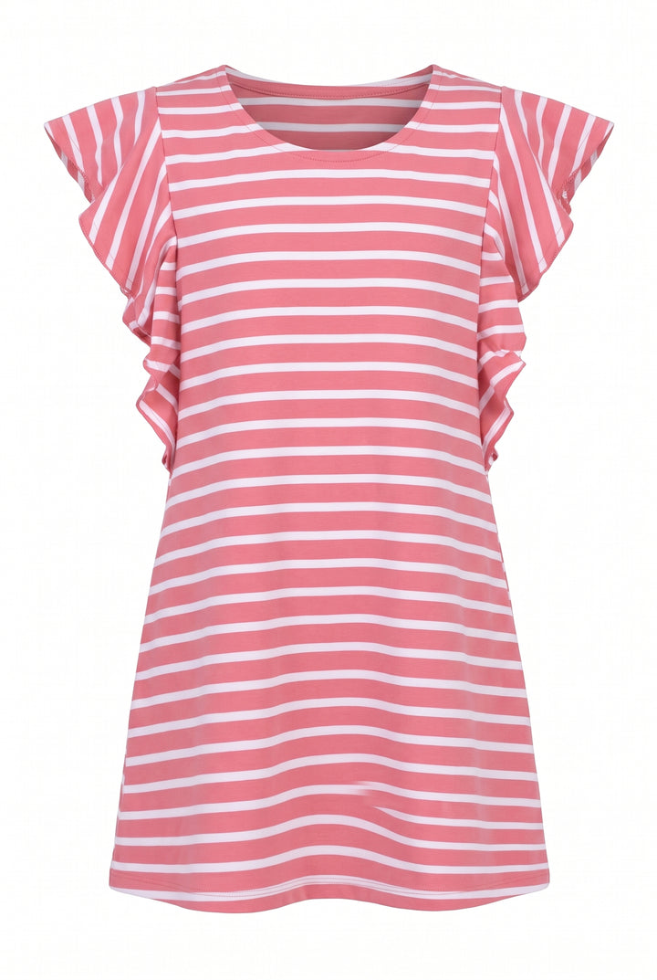 Big Girls Ruffled Short Sleeve Striped T-shirt Dress
