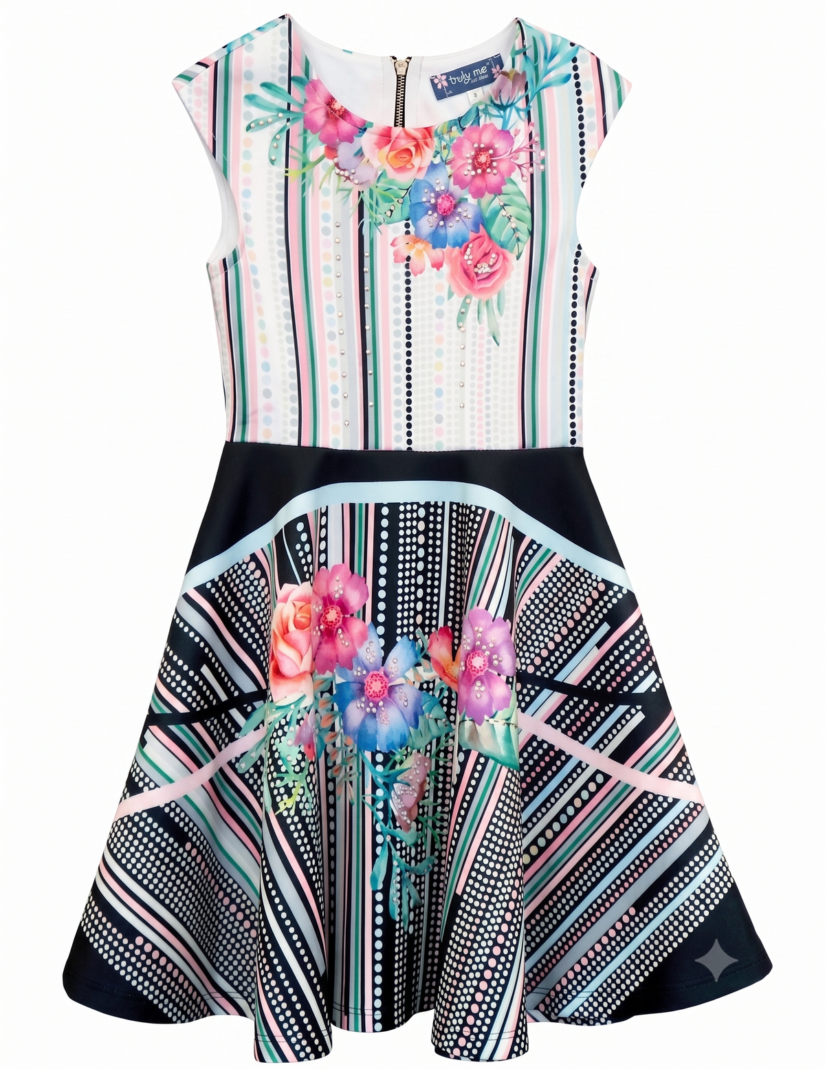 Big Girls Mix Media Fit and Flare Skater Dress