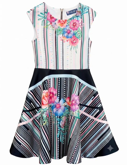 Big Girls Mix Media Fit and Flare Skater Dress
