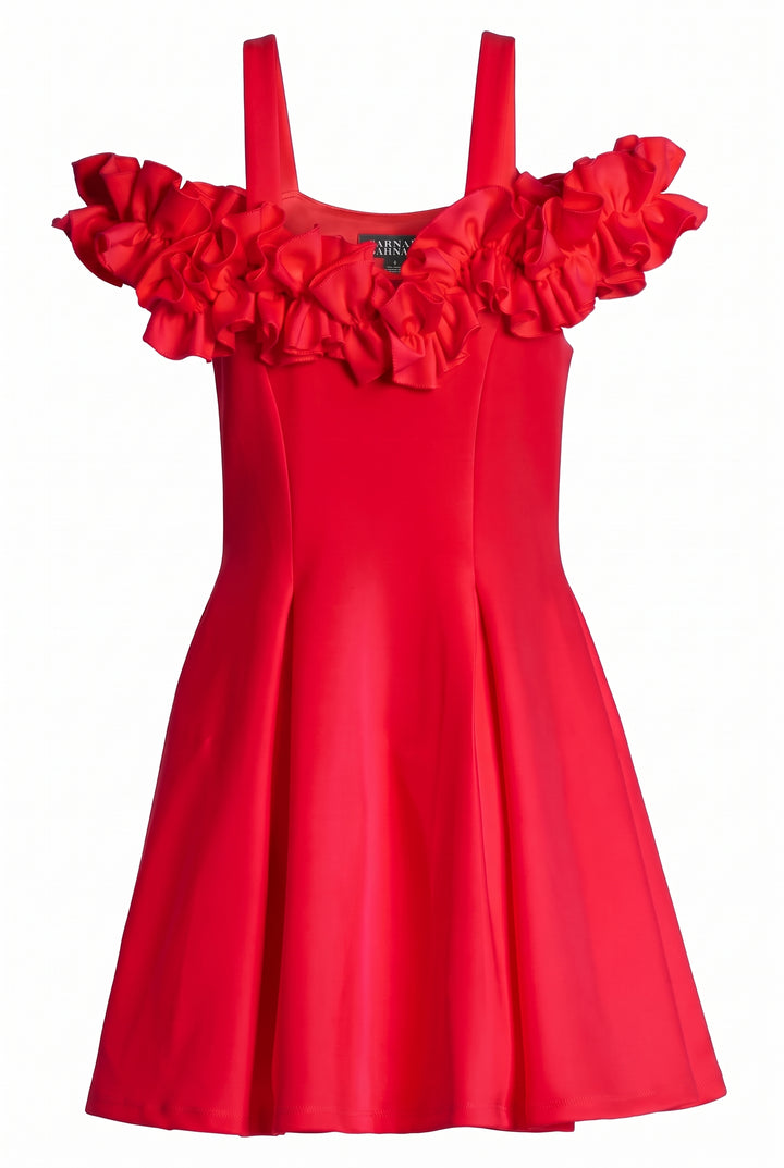 Big Girls Cold Shoulder Holiday Ruffled Fit & Flare Dress