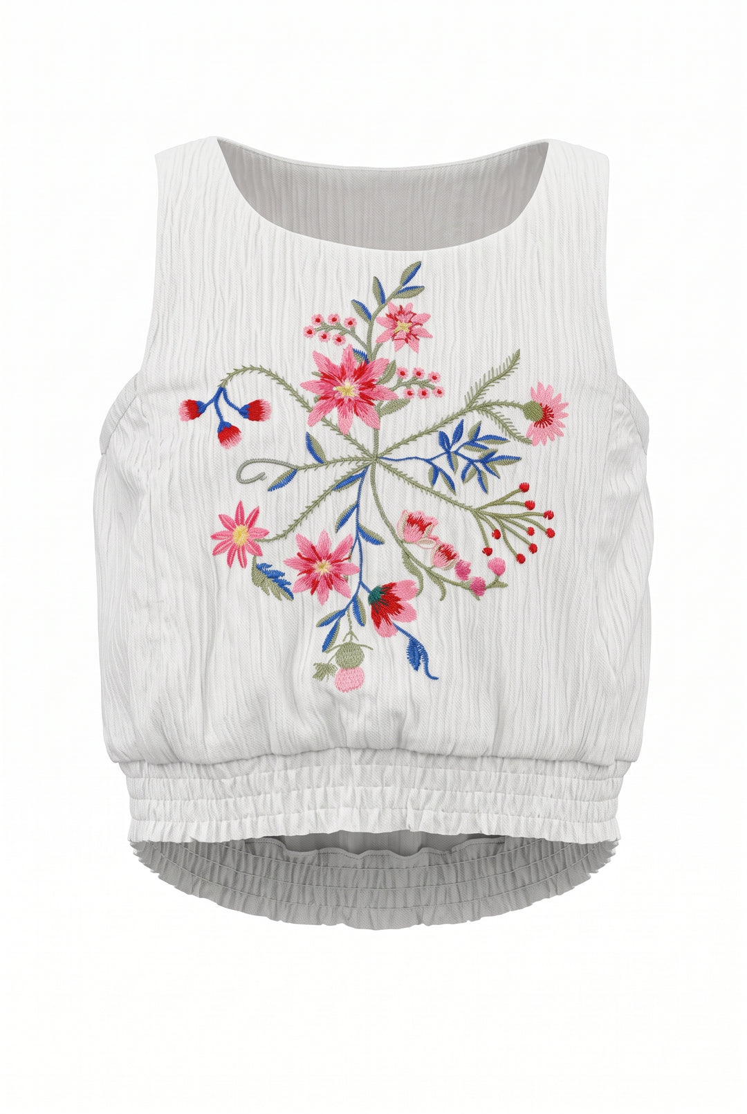EMBROIDERED FLORAL TOP W/ LACE TRIM