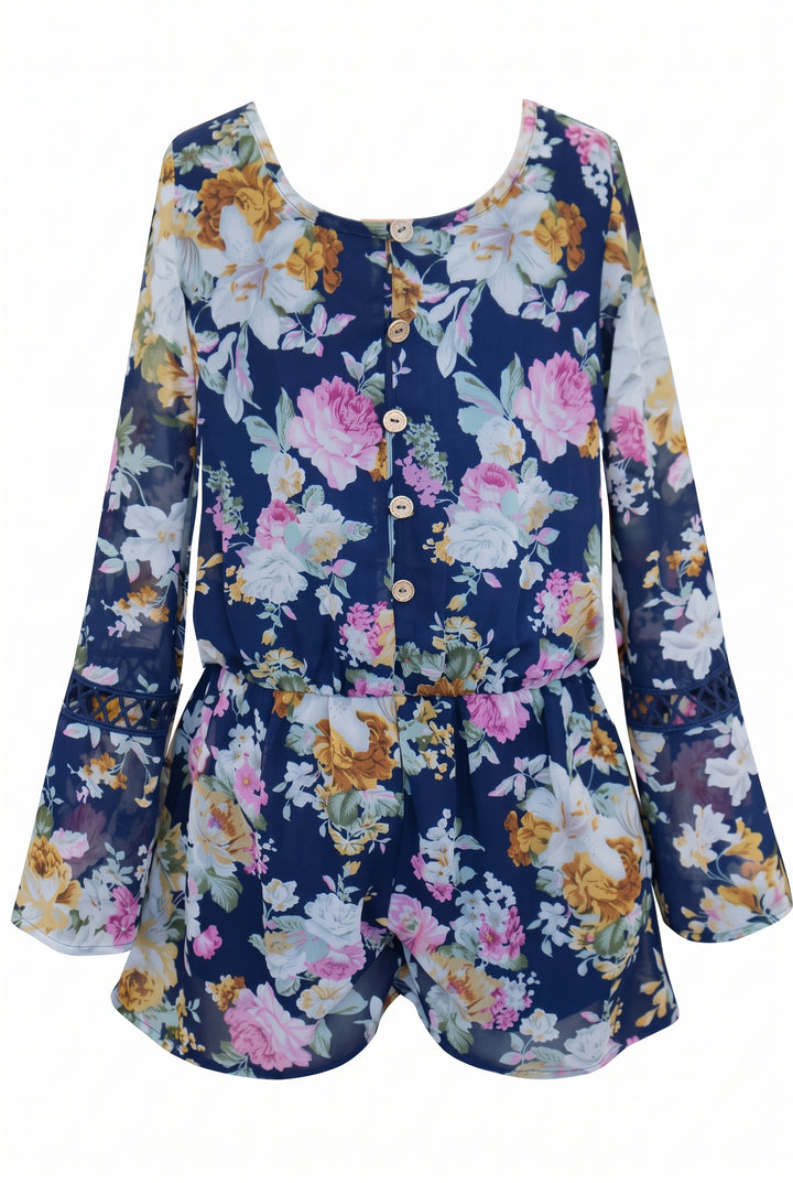 ROMPER WITH BELL SLEEVES WITH LATTICE TRIM