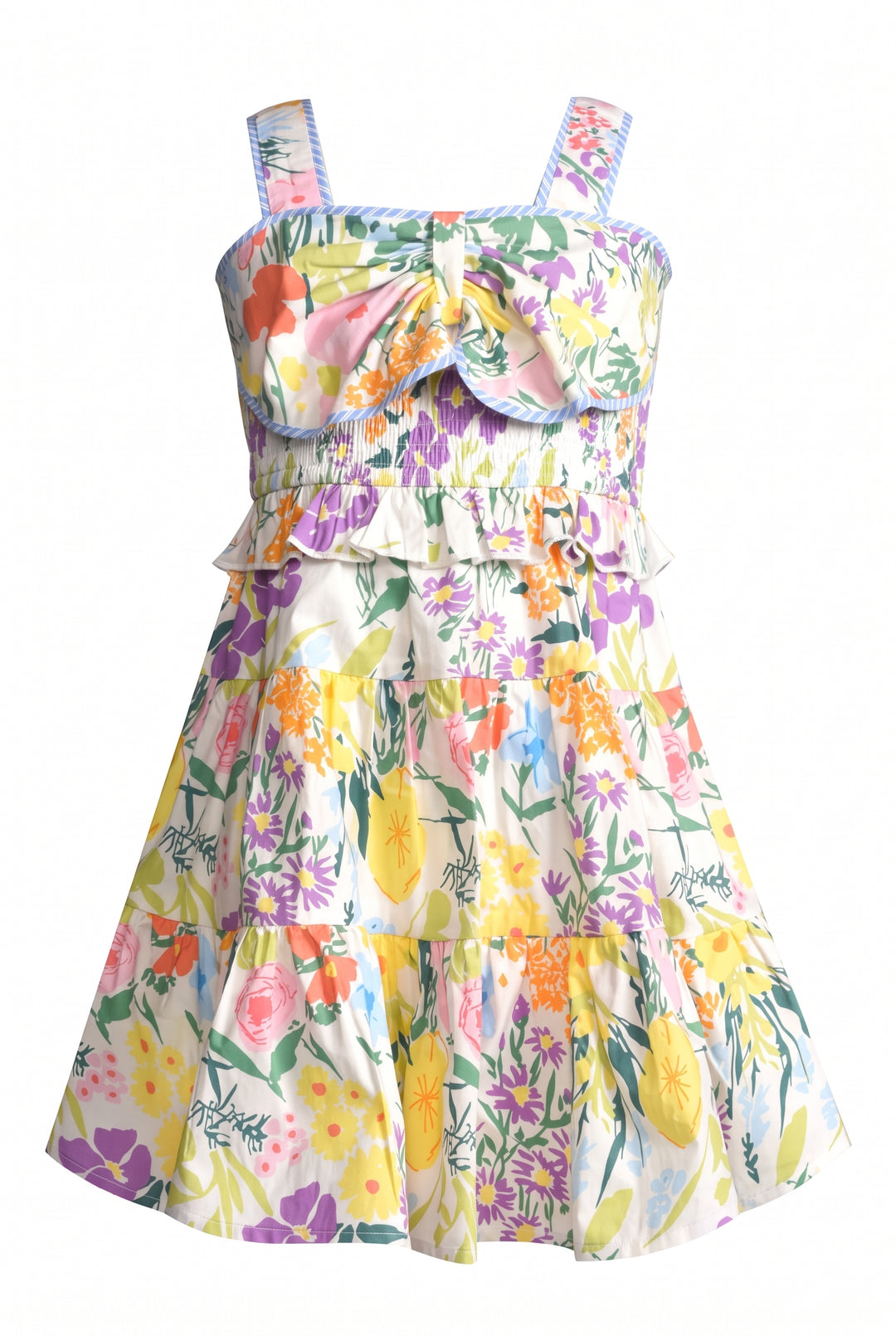 FLORAL PRINT DRESS W/ FRONT BOW DETAIL