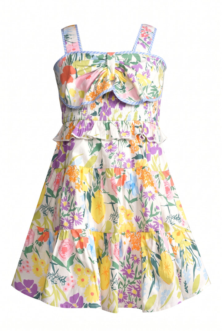 FLORAL PRINT DRESS W/ FRONT BOW DETAIL
